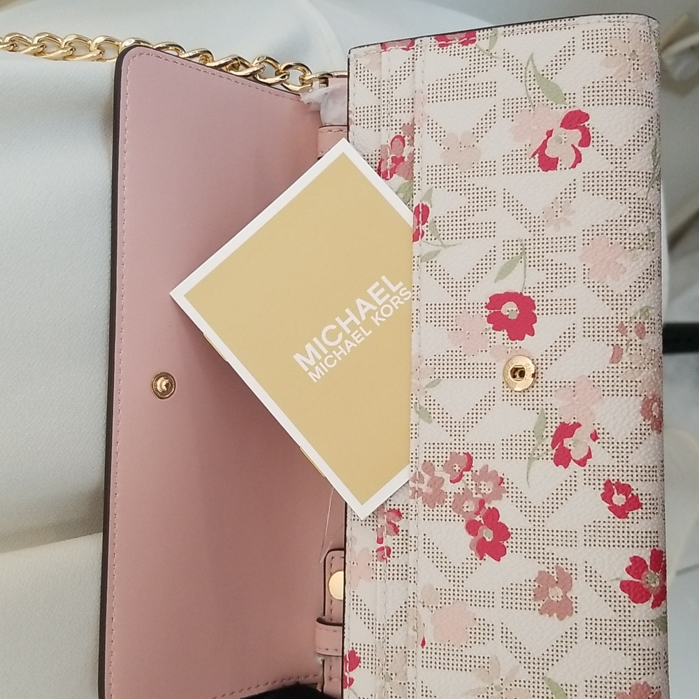 SOLD Michael Kors| Crossbody Wallet Jet Set Charm Vanilla MLTI Pink - Picture 7 of 9